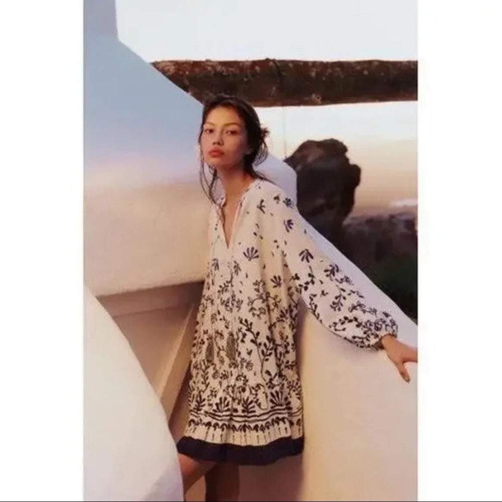 ZARA WOMENS PRINTED MINI DRESS IN BLUE-SIZE MEDIUM